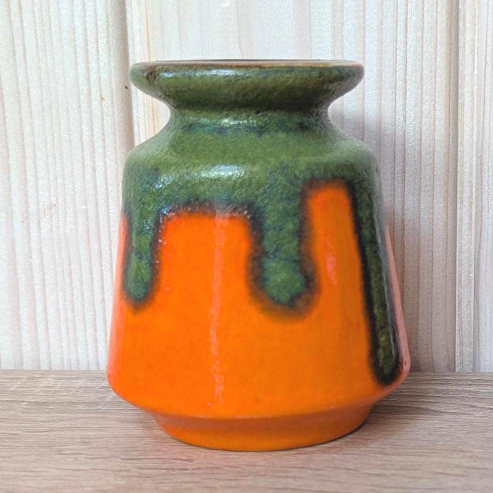 Ilkra Fat Lava Vase, Orange Green Drip Glaze, West German Pottery, 1970s, Model 1028