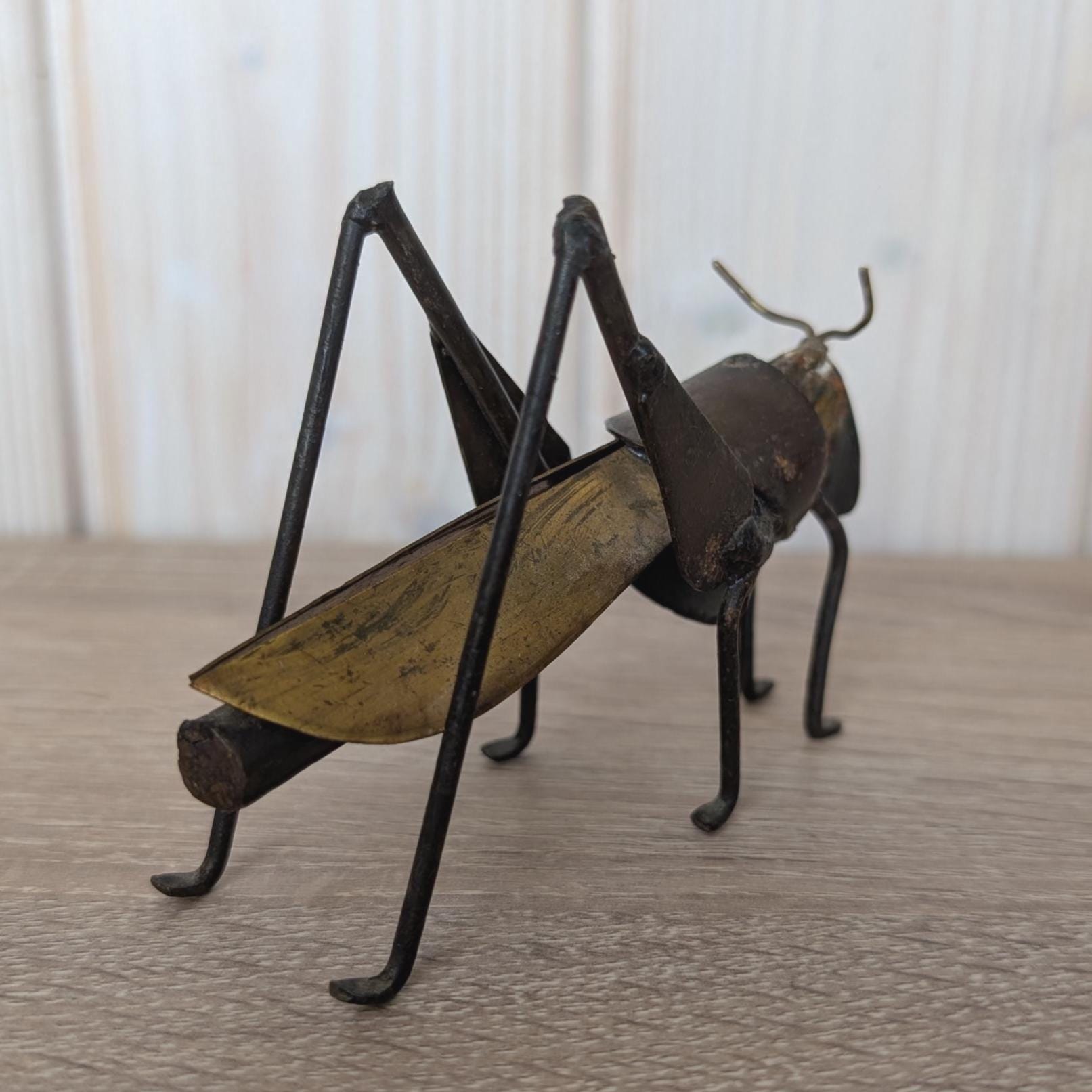 Vintage Brass Copper Grasshopper Figurine, Mexican Folk Art