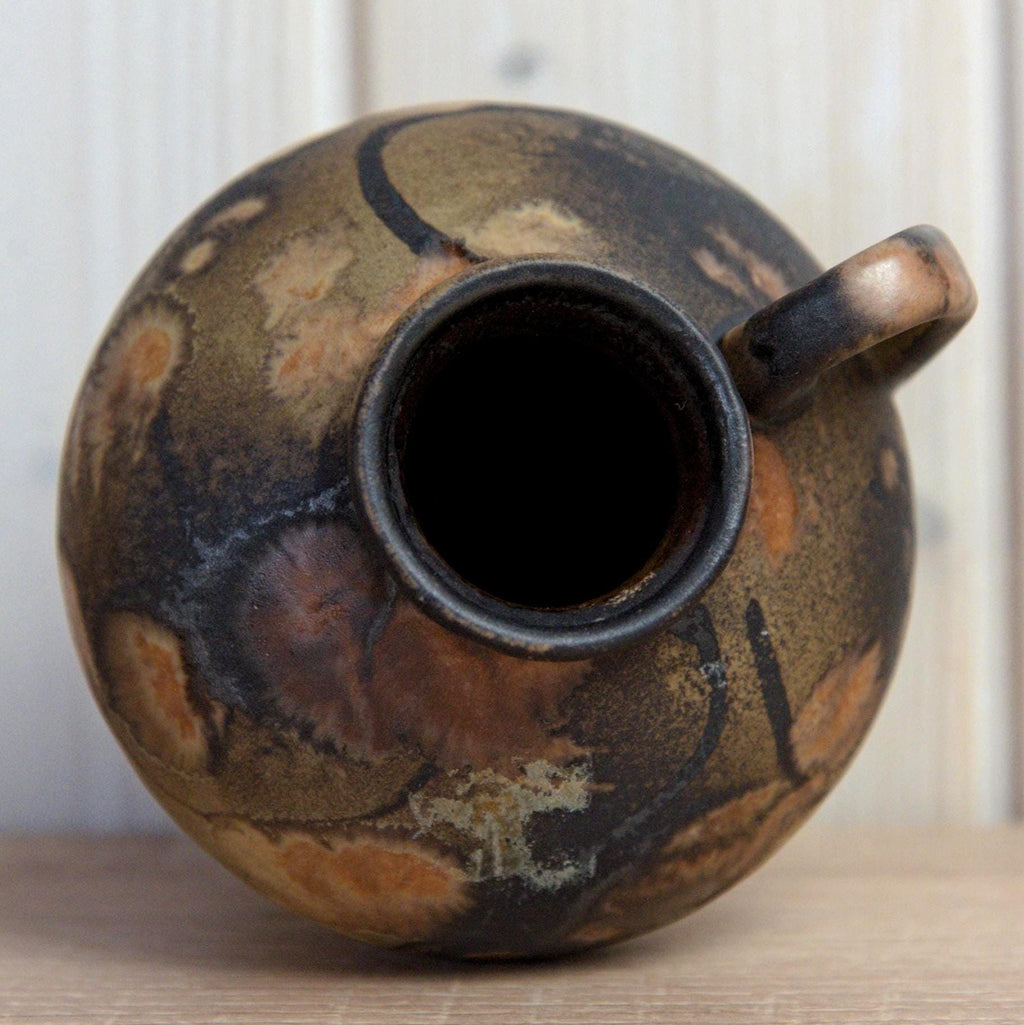 Ruscha K-31 Vase West Germany, Mid Century Ceramic Vase with Handle, Brown Beige Abstract Pottery