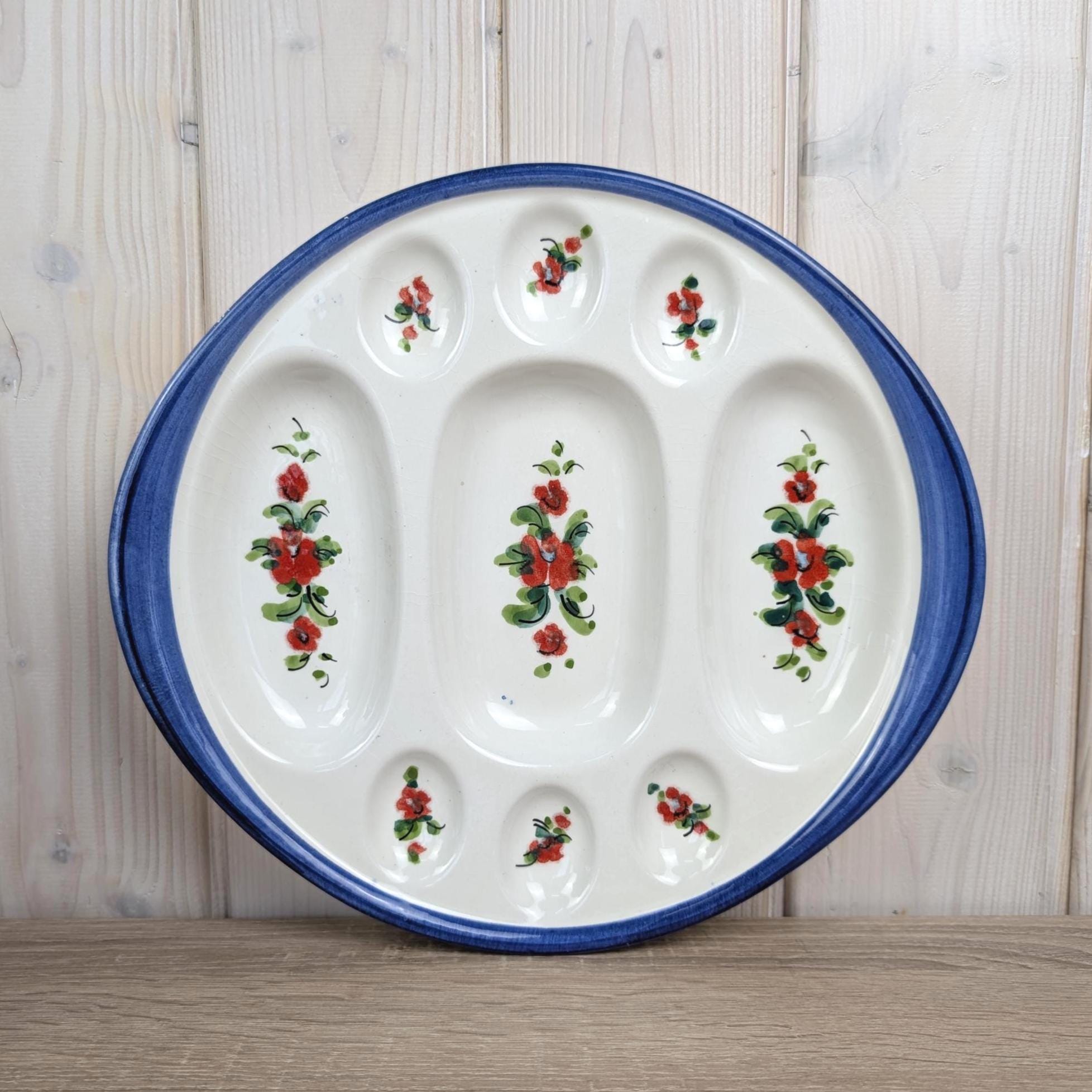 Vintage highlight, WMF ceramic deviled egg plate, Italy Germany floral design, 1970s