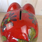 Scheurich Piggy Bank Red Floral Ceramic, West Germany 1960s, Model 792, with Key