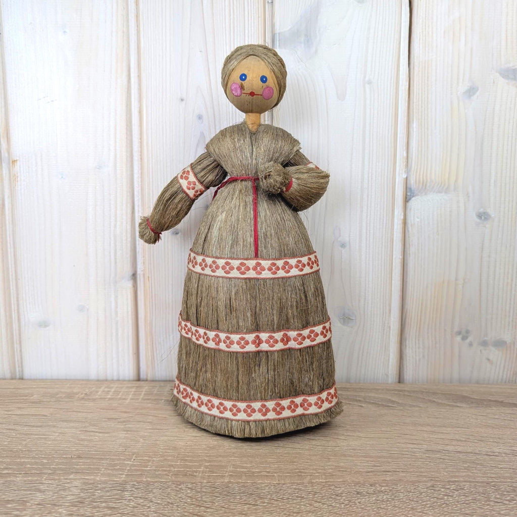 Polish Sisal Folk Doll Set of 3, Mother with Girl and Boy, PRL State Craft, Hand Made Poland, Folk Art, 1960s 1970s