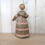 Polish Sisal Folk Doll Set of 3, Mother with Girl and Boy, PRL State Craft, Hand Made Poland, Folk Art, 1960s 1970s