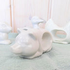 Set of 4 Vintage White Ceramic Napkin Rings, Farm Animals, Rabbit Duck Pig Rooster, Made in Japan, 1970s