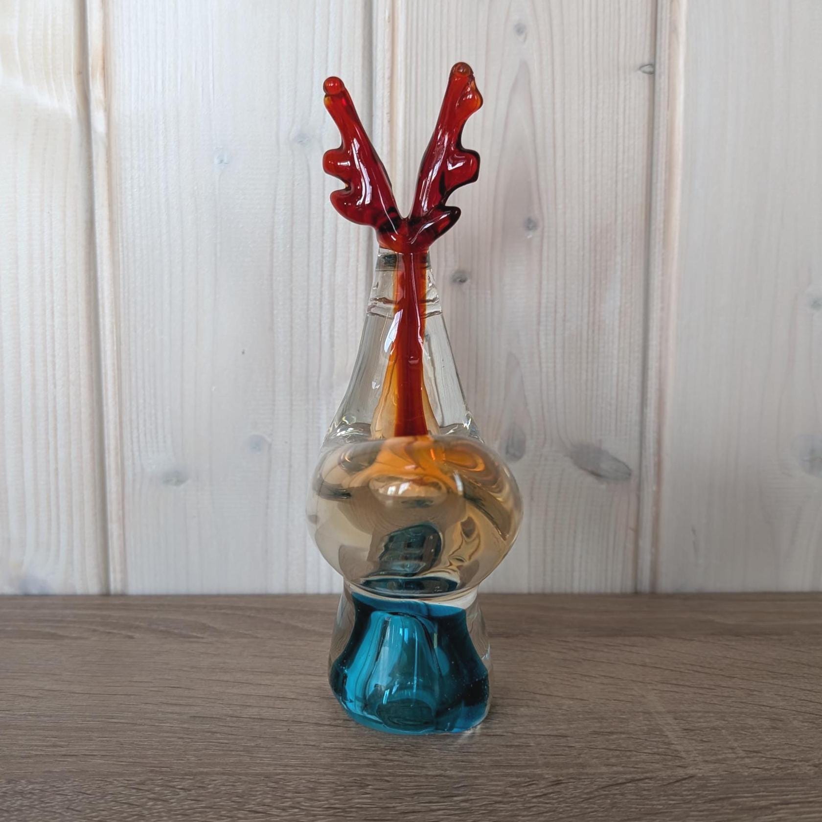Murano Style Glass Reindeer, Amber Blue Art Glass Figurine, Vintage 1960s–1970s