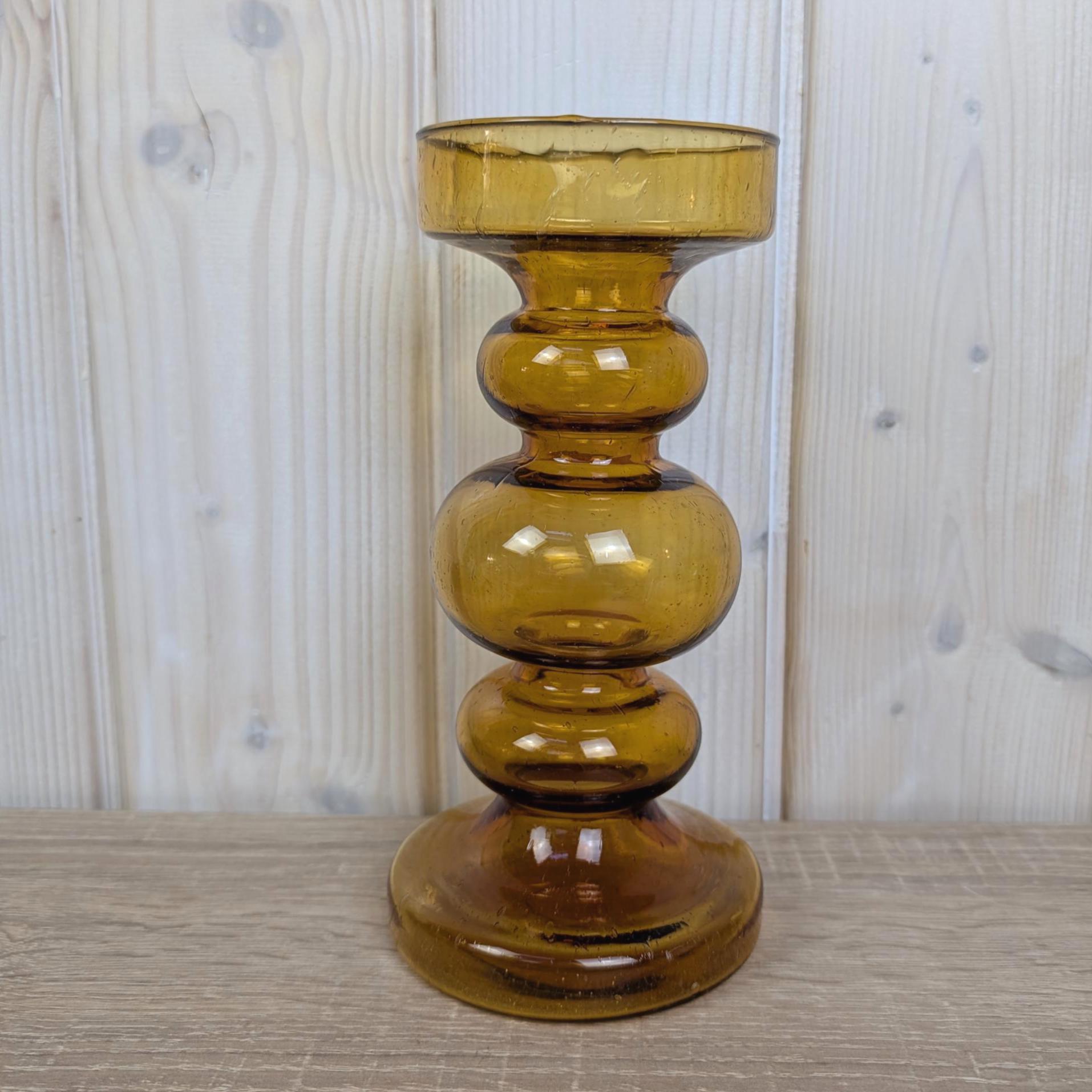 Vintage amber glass vase candleholder, Ingrid Glas, handblown art glass, Germany, 197