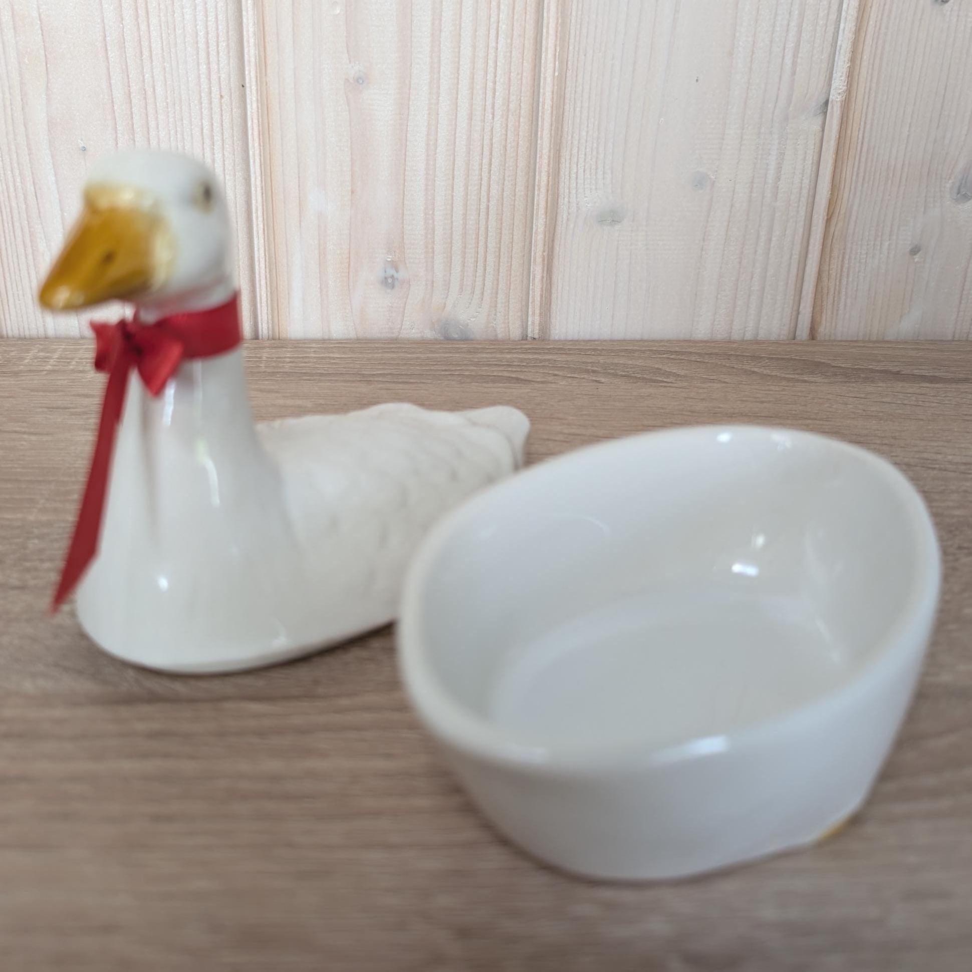 Vintage Michel Cougant French Faience Goose Dish, Signed Lidded Bird Box