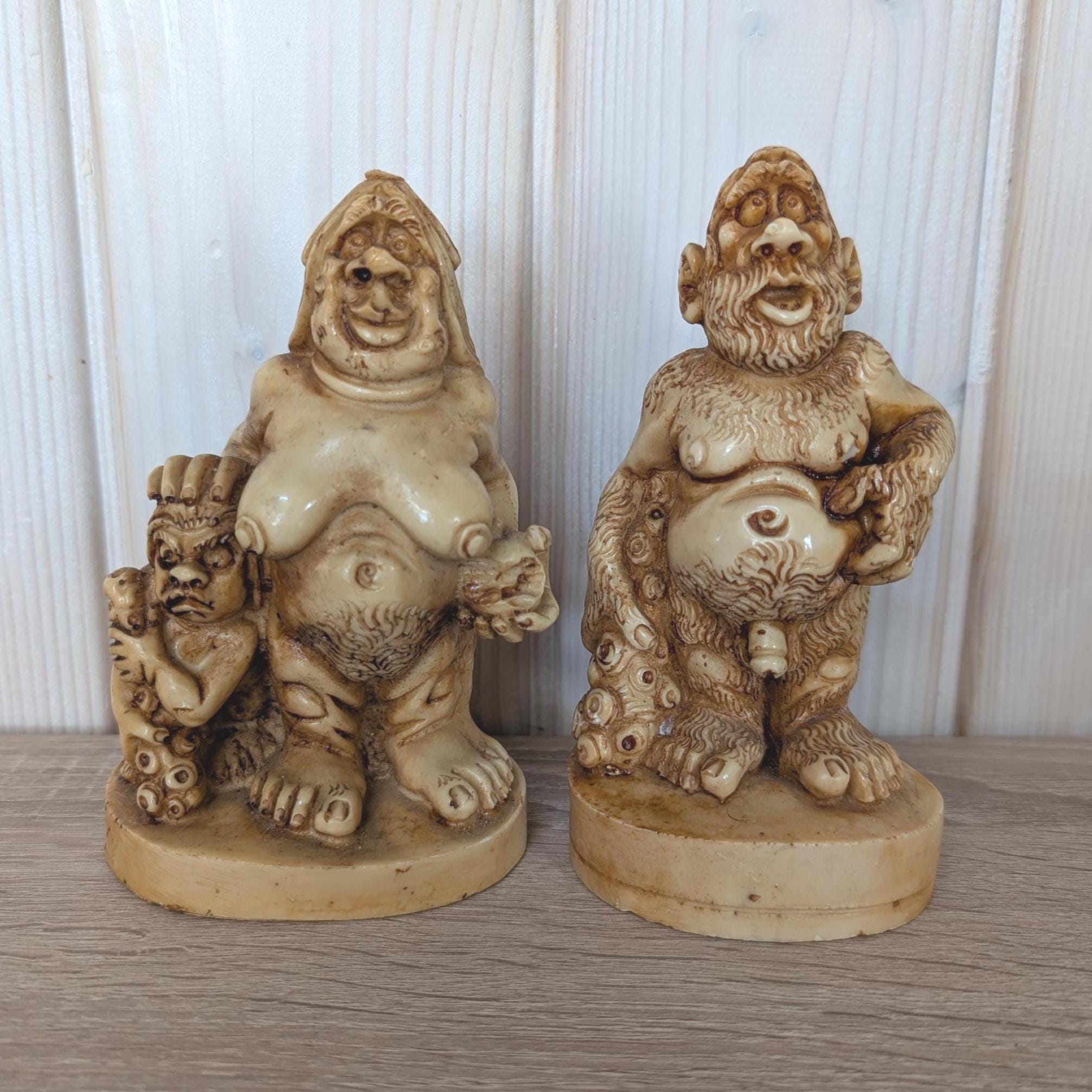 Charming Nordic Troll Pair, Resin Figurines, Scandinavian Folk Art, Vintage 1970s