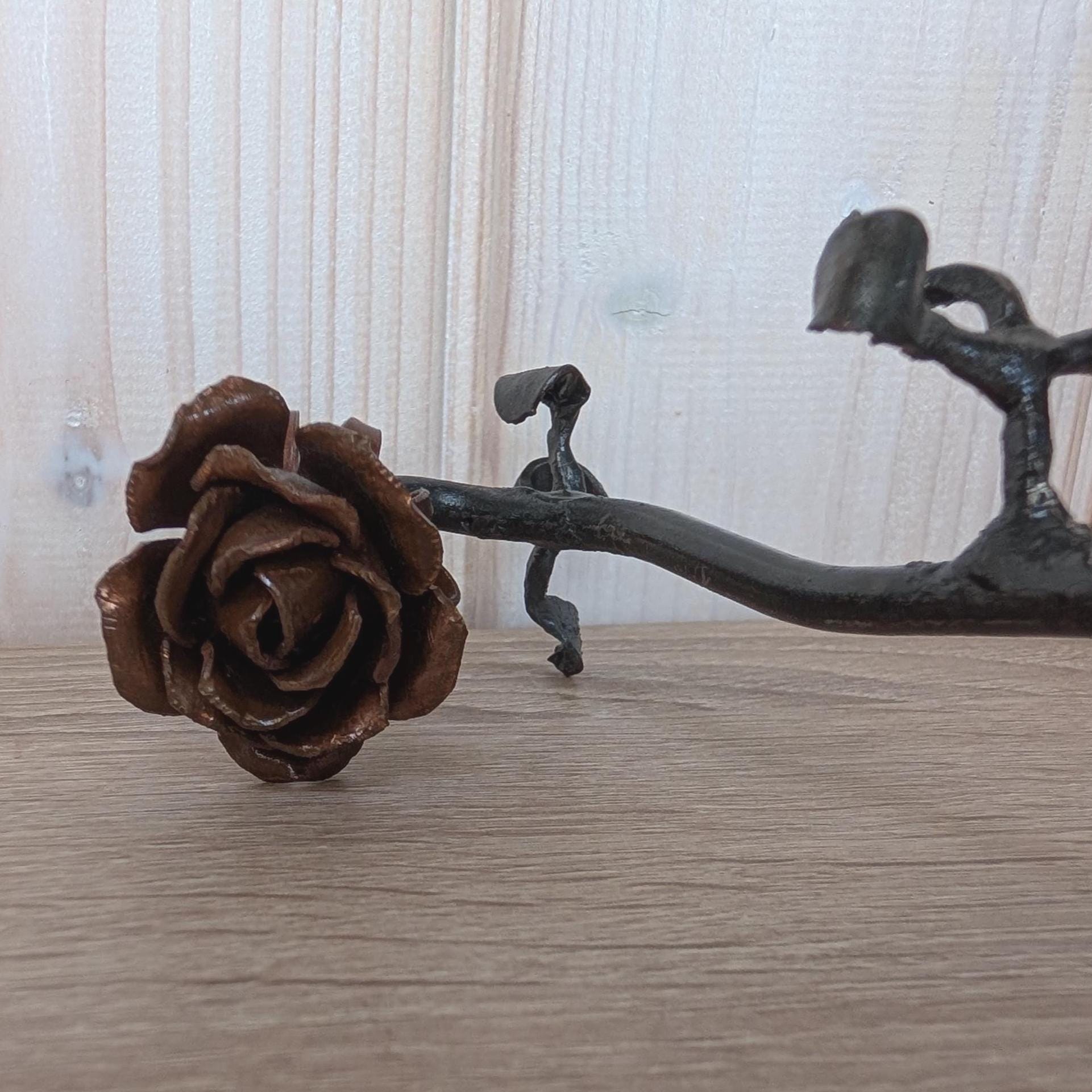 Hand Forged Metal Roses in Vase, Vintage European Blacksmith Art, 1970s Decorative Ironwork, Rustic Home Accent