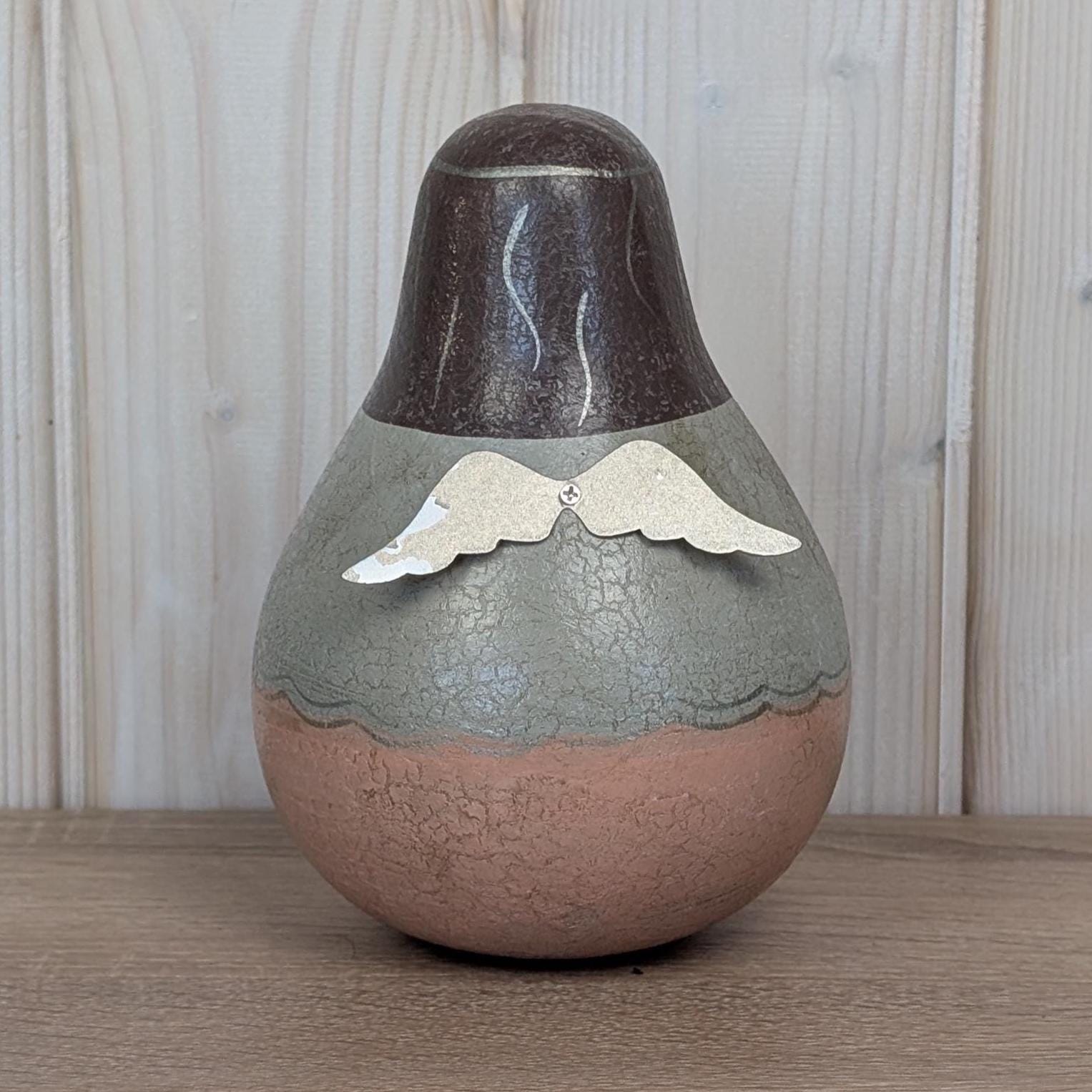 Handpainted Ceramic Angel Figurine, Metal Wings, Crackle Finish, Vintage 1990s