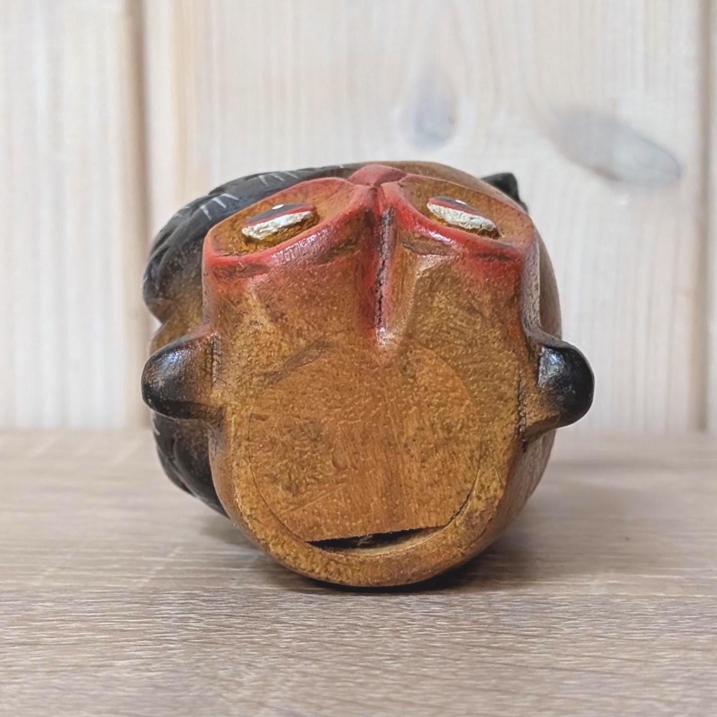 Hand Carved Wooden Owl Figurine, Painted Folk Art Sculpture, Wall Hanging, Vintage 1960s