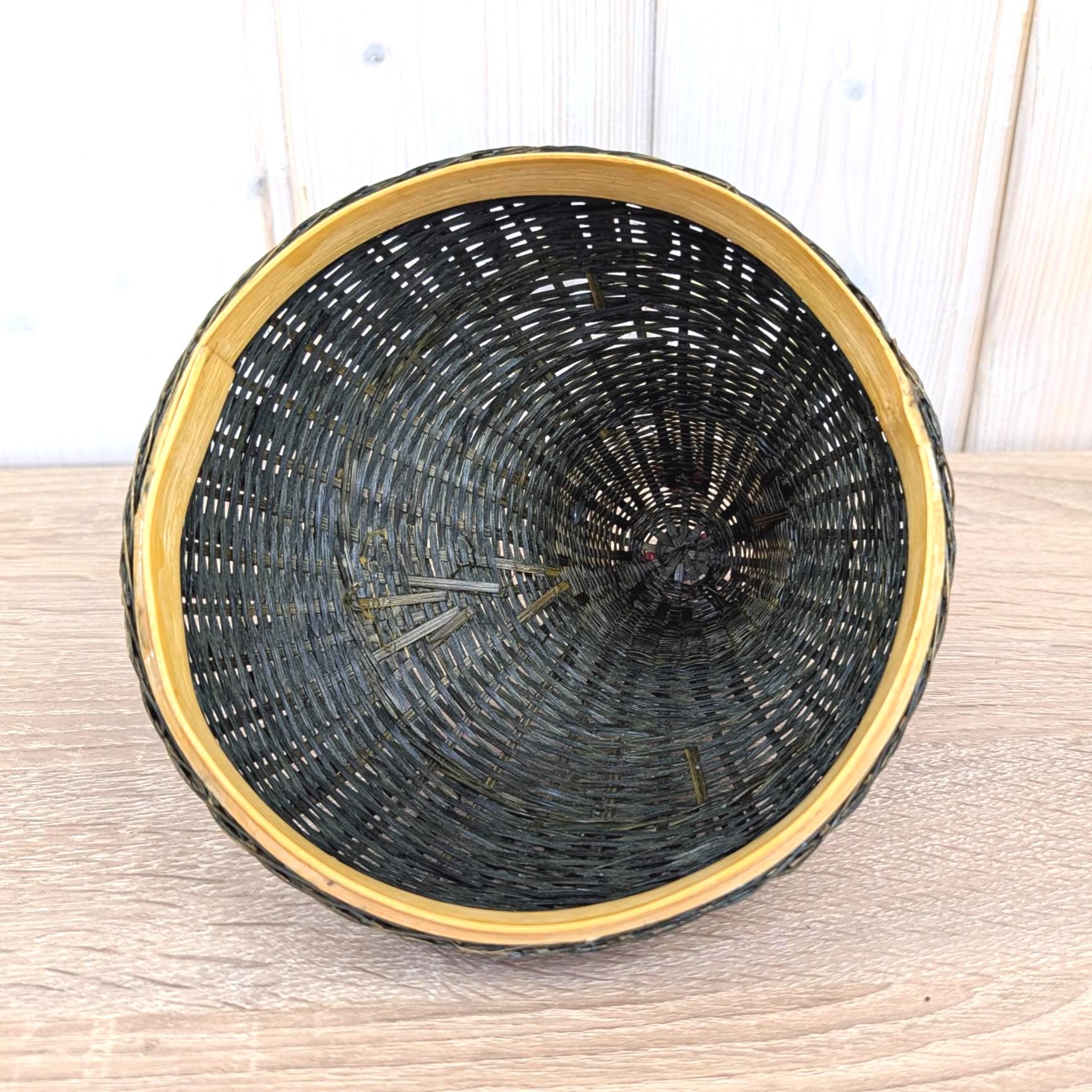 Wicker Bamboo Hen Basket with Lid, Chicken Storage Basket, Red Wood Comb, Glass Eye, Farmhouse Decor, 1970s