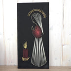 Vintage String Art Madonna with Candle, 1960s-1970s West German Wall Art, Black Velvet Religious Folk Art Panel, Gold Silver Red Thread