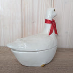 Vintage Michel Cougant French Faience Goose Dish, Signed Lidded Bird Box