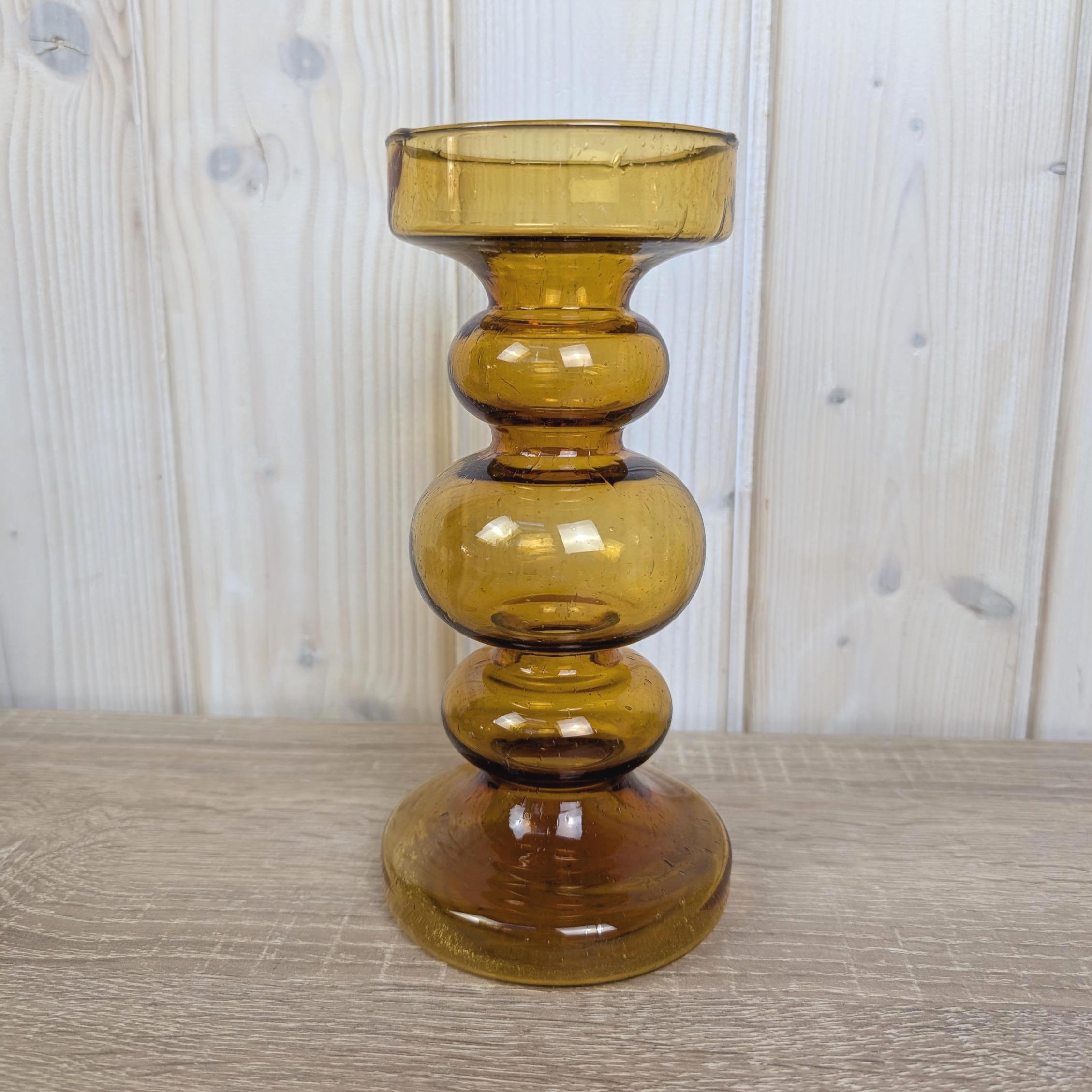 Vintage amber glass vase candleholder, Ingrid Glas, handblown art glass, Germany, 197