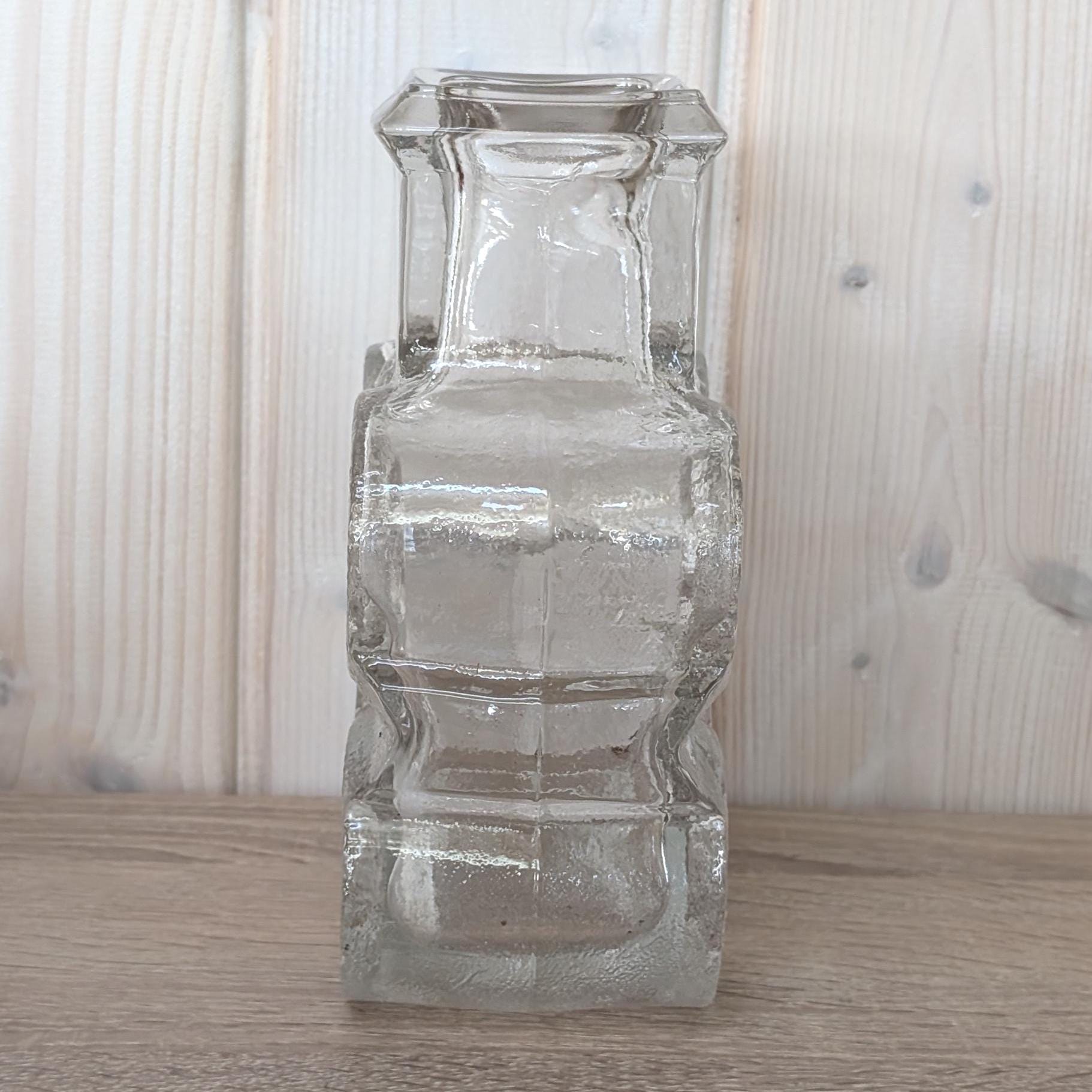 Walther Glas “On the Rocks” Vase, Heiner Düsterhaus Design, 1970s German Textured Art Glass, Mid-Century Collectible