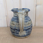 German Handarbeit Studio Pottery Jug, Blue Grey Combed Wave Decoration, Signed Stoneware Pitcher, 1970s
