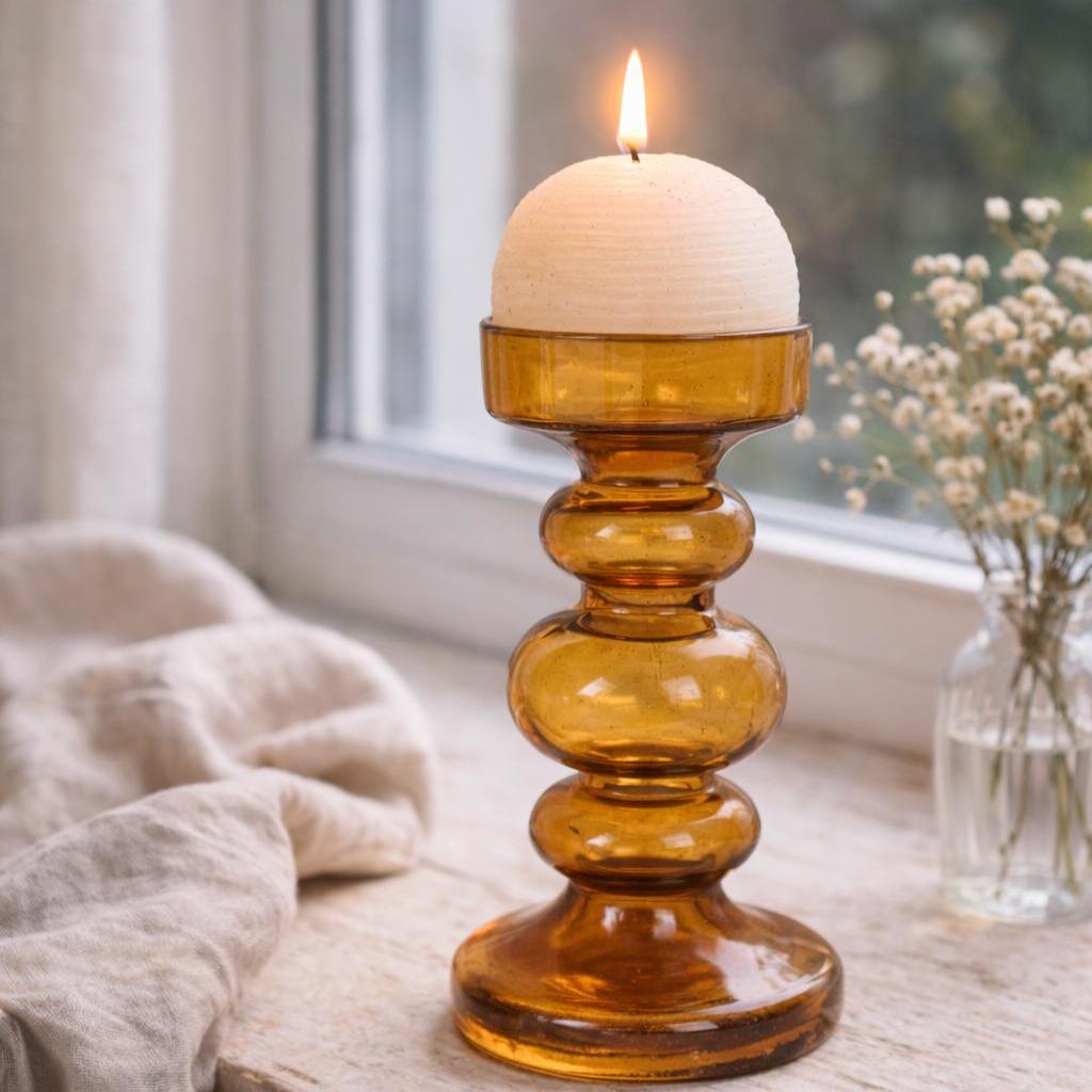 Vintage amber glass vase candleholder, Ingrid Glas, handblown art glass, Germany, 197