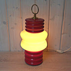 1960s Italian Ceramic Table Lamp Red Cream Milk Glass Space Age Attributed Ceramiche Fiorentine