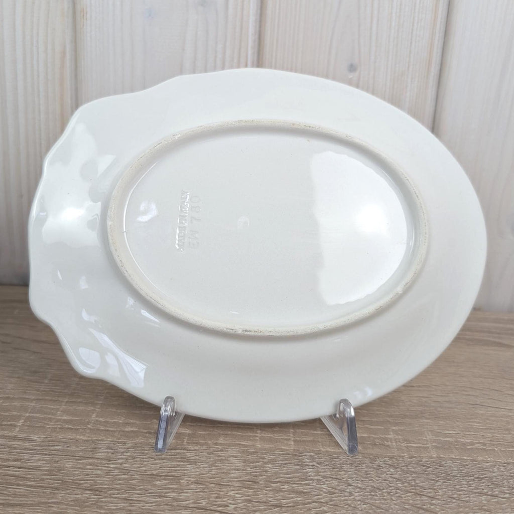 Vintage Italian Ceramic Plates Bassano Italy 1970s, Oval Majolica Serving Plate 3D Olive Branch Relief, EW780 Trompe l'Oeil