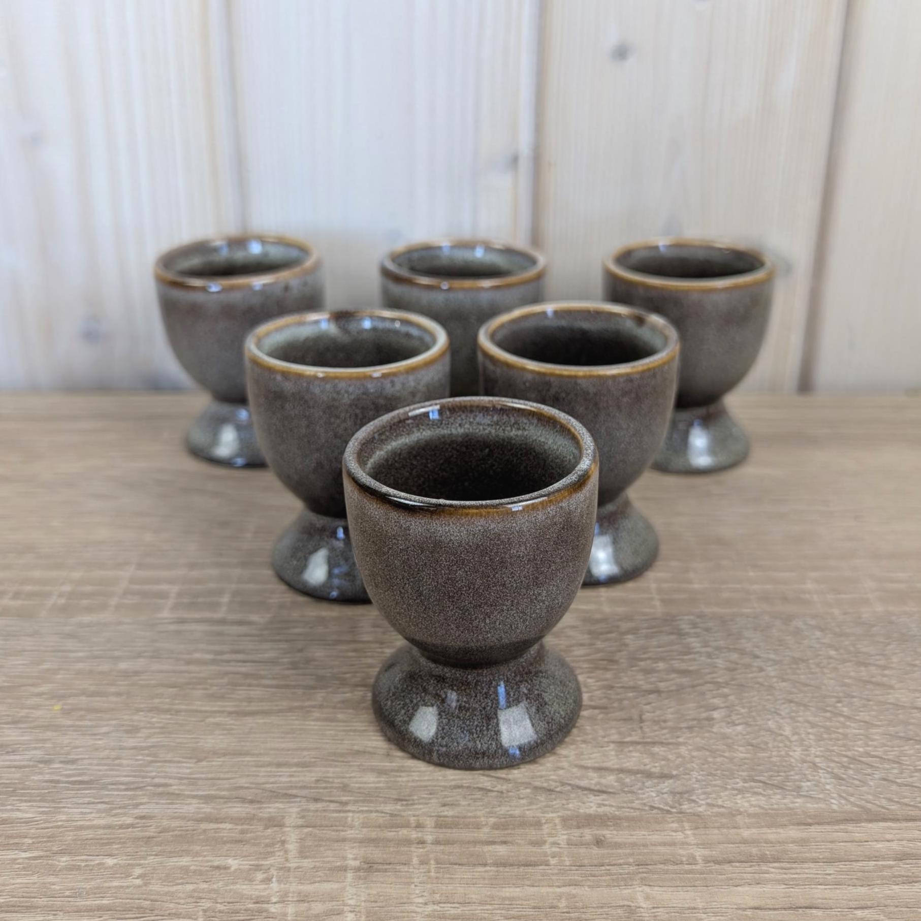 Vintage Grey Stoneware Egg Cups Set of 6, Rustic Ceramic, Mid Century Tableware