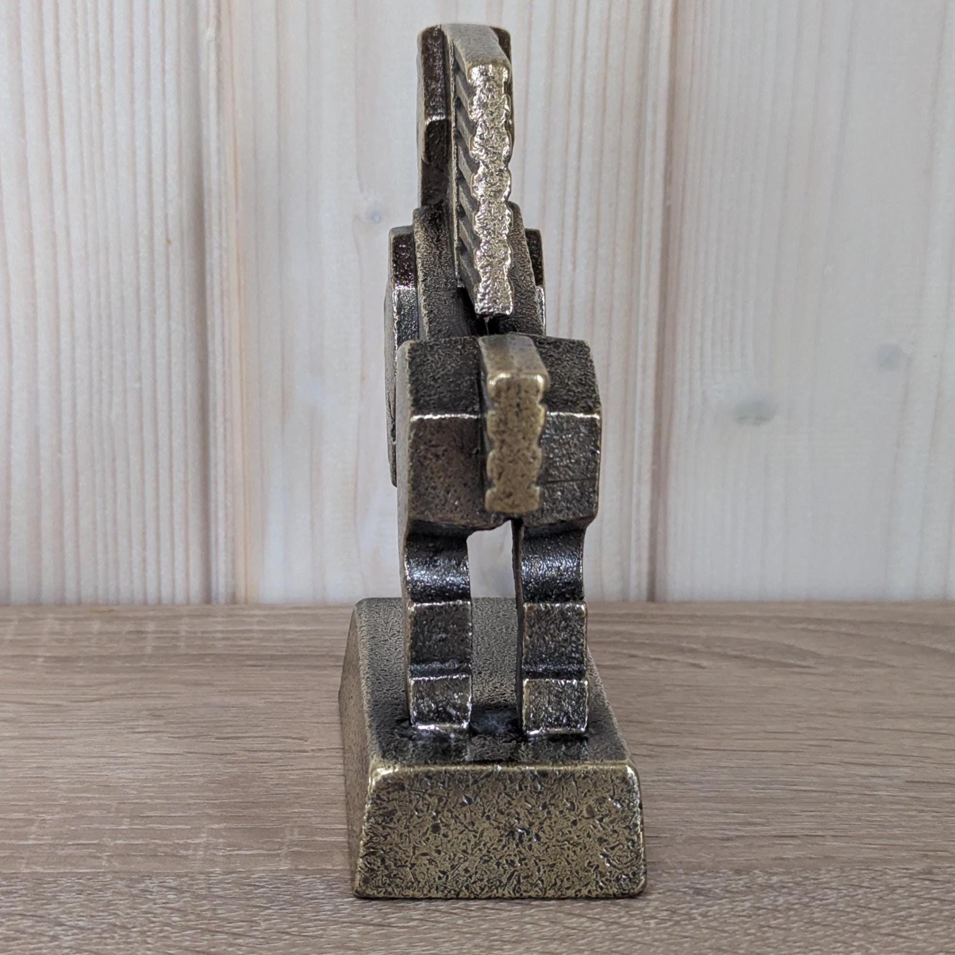 Vintage Bronze Rearing Horse Sculpture, Modernist Geometric Design, 1980s Corporate Award