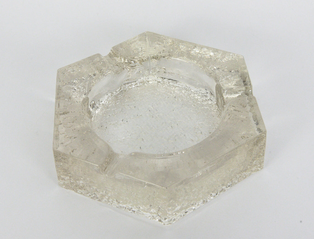 Heavy vintage glass hexagon ashtray