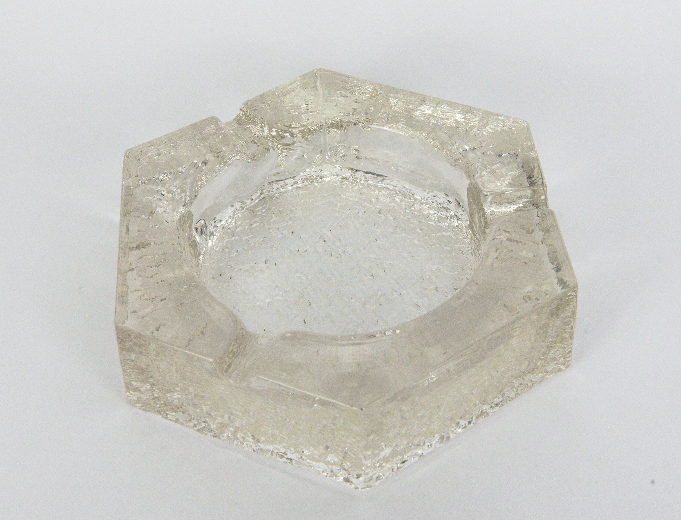 Heavy vintage glass hexagon ashtray