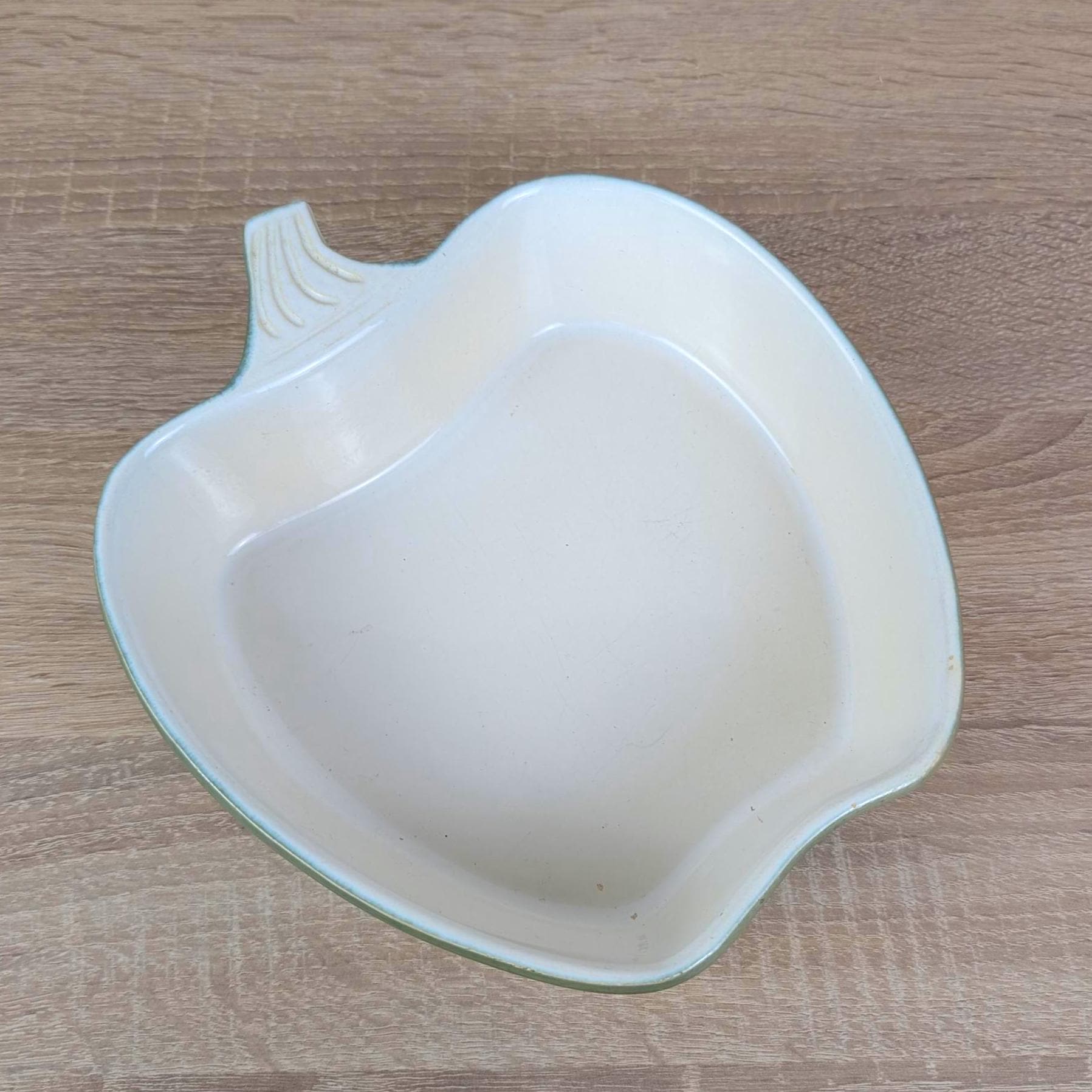 Green Ceramic Apple Baking Dish, Apple Shaped Oven Dish, Glossy Green Glaze, West German Pottery, 1950s