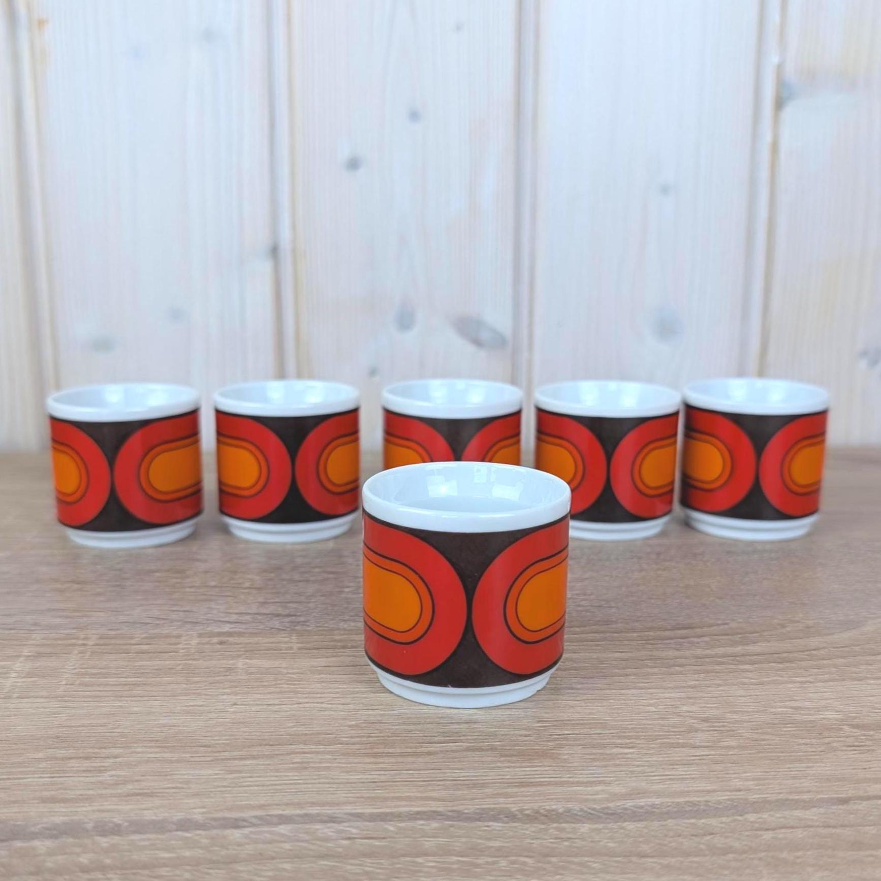 Arzberg Sizilia 3000 Egg Cup Set of 6, Hans Theo Baumann, Orange Red, 1970s German Porcelain