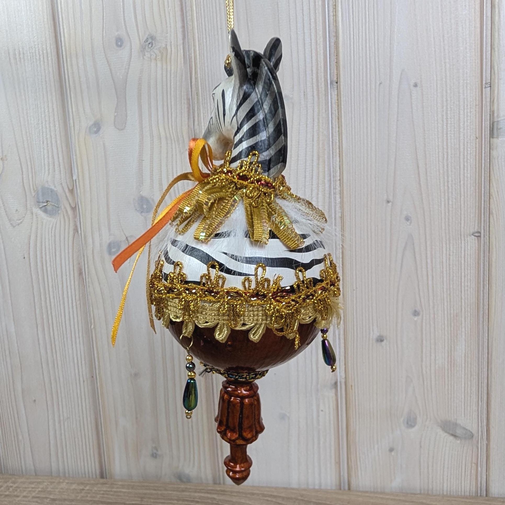 Zebra Hanging Ornament, Safari Decor, Vintage Style Christmas Decoration