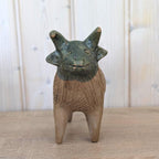 Vintage Mexican Pottery Goat Figurine, Folk Art Bull Terracotta Sculpture, Handmade Mexico, 1960s