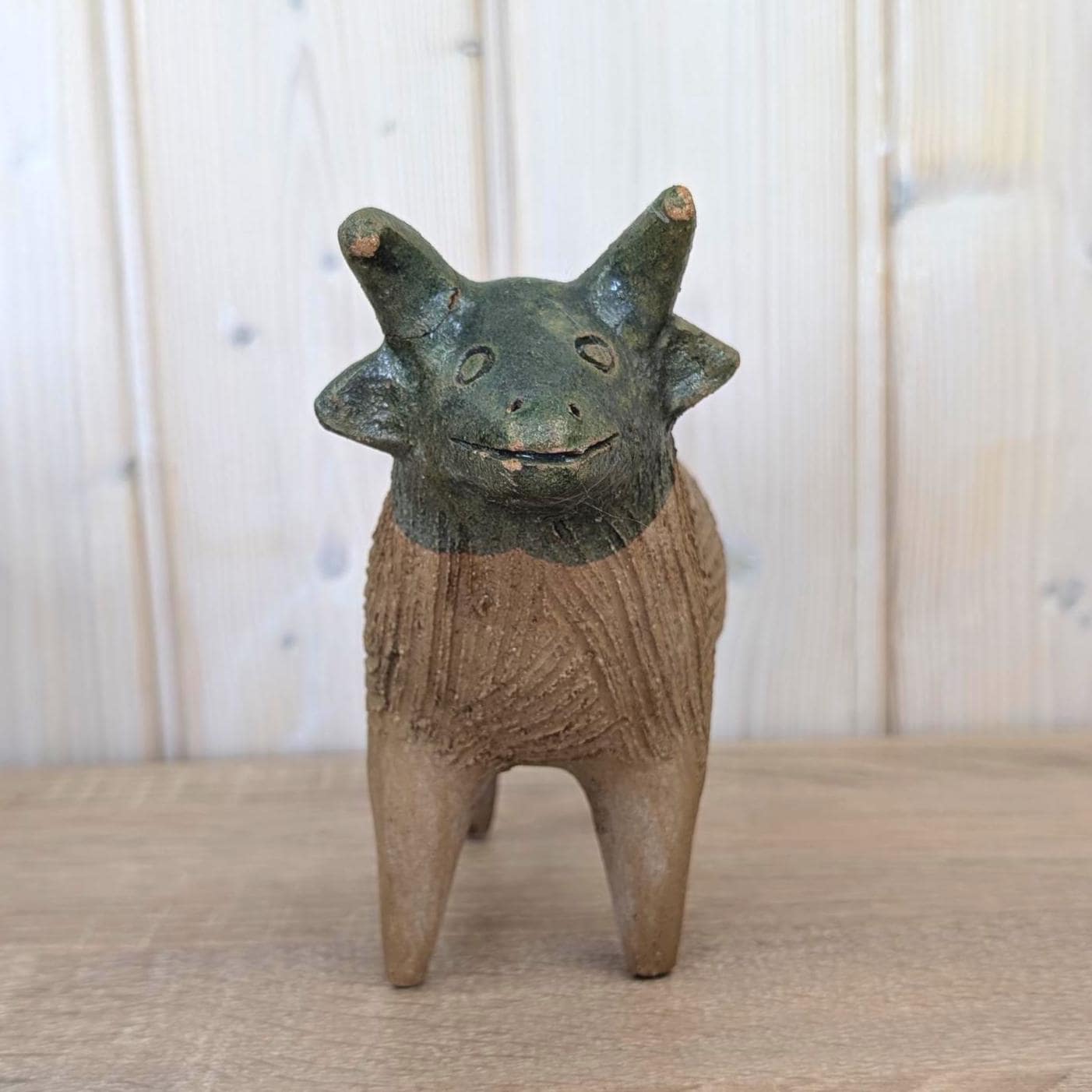 Vintage Mexican Pottery Goat Figurine, Folk Art Bull Terracotta Sculpture, Handmade Mexico, 1960s