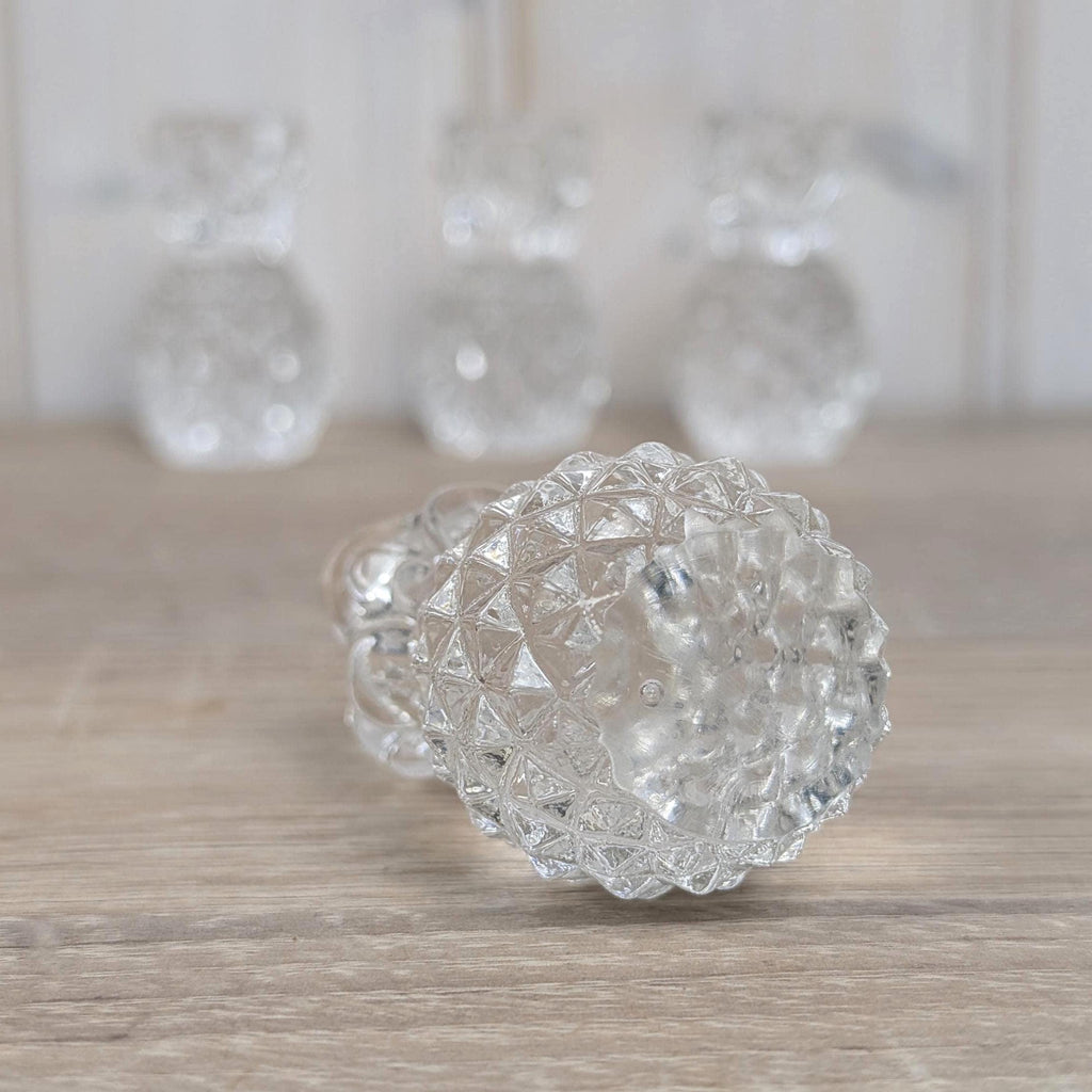 Vintage Williams Sonoma Glass Pineapple Candle Holders, Clear Pressed Glass, 2005