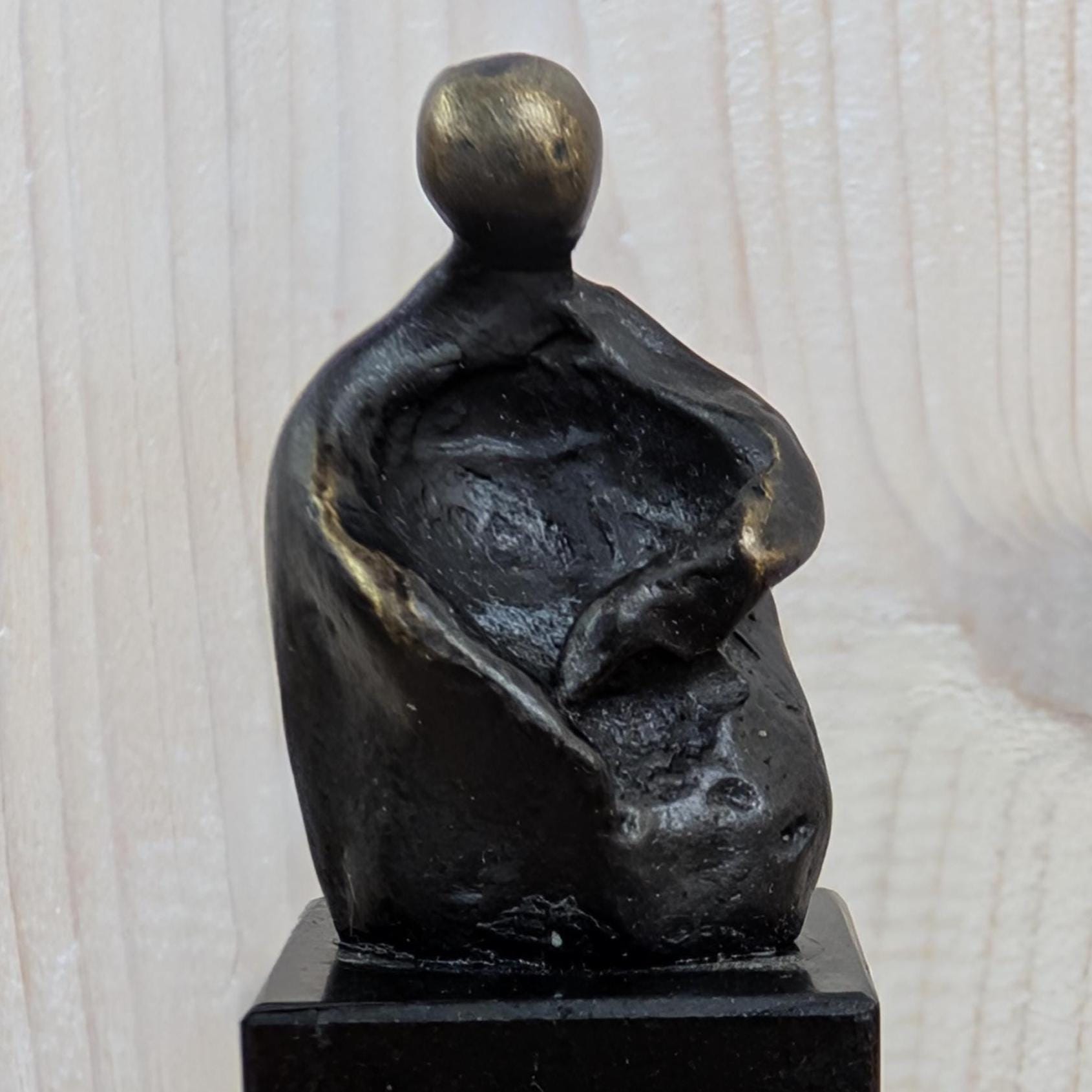 Vintage Bronze Sculpture Set Artihove Corry Ammerlaan, Abstract Human Figures on Stone Pedestal, Dutch Art Gift in Original Box