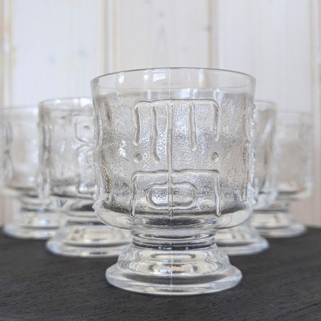Spiegelau Happy-Time Allrounder Glasses Set of 6, Brutalist Relief Crystal in the style of Finnish designer Nanny Still, Germany 1970s