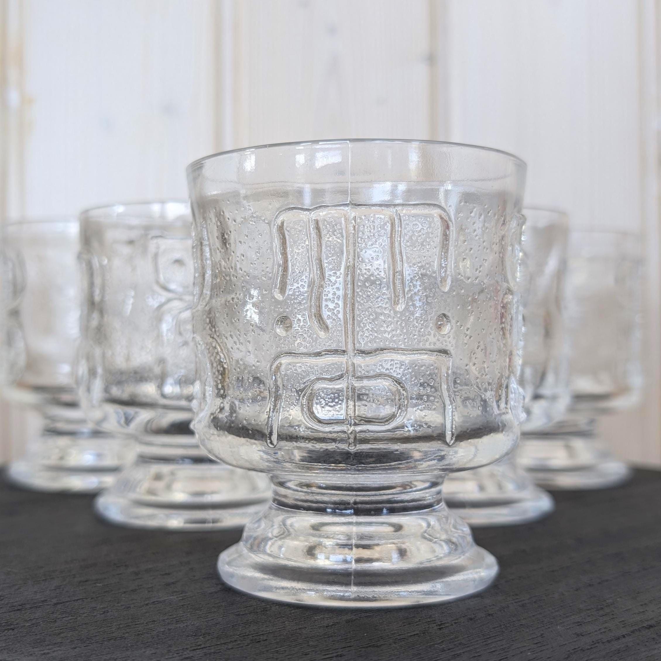 Spiegelau Happy-Time Allrounder Glasses Set of 6, Brutalist Relief Crystal in the style of Finnish designer Nanny Still, Germany 1970s