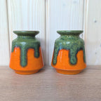 Ilkra Fat Lava Vase, Orange Green Drip Glaze, West German Pottery, 1970s, Model 1028