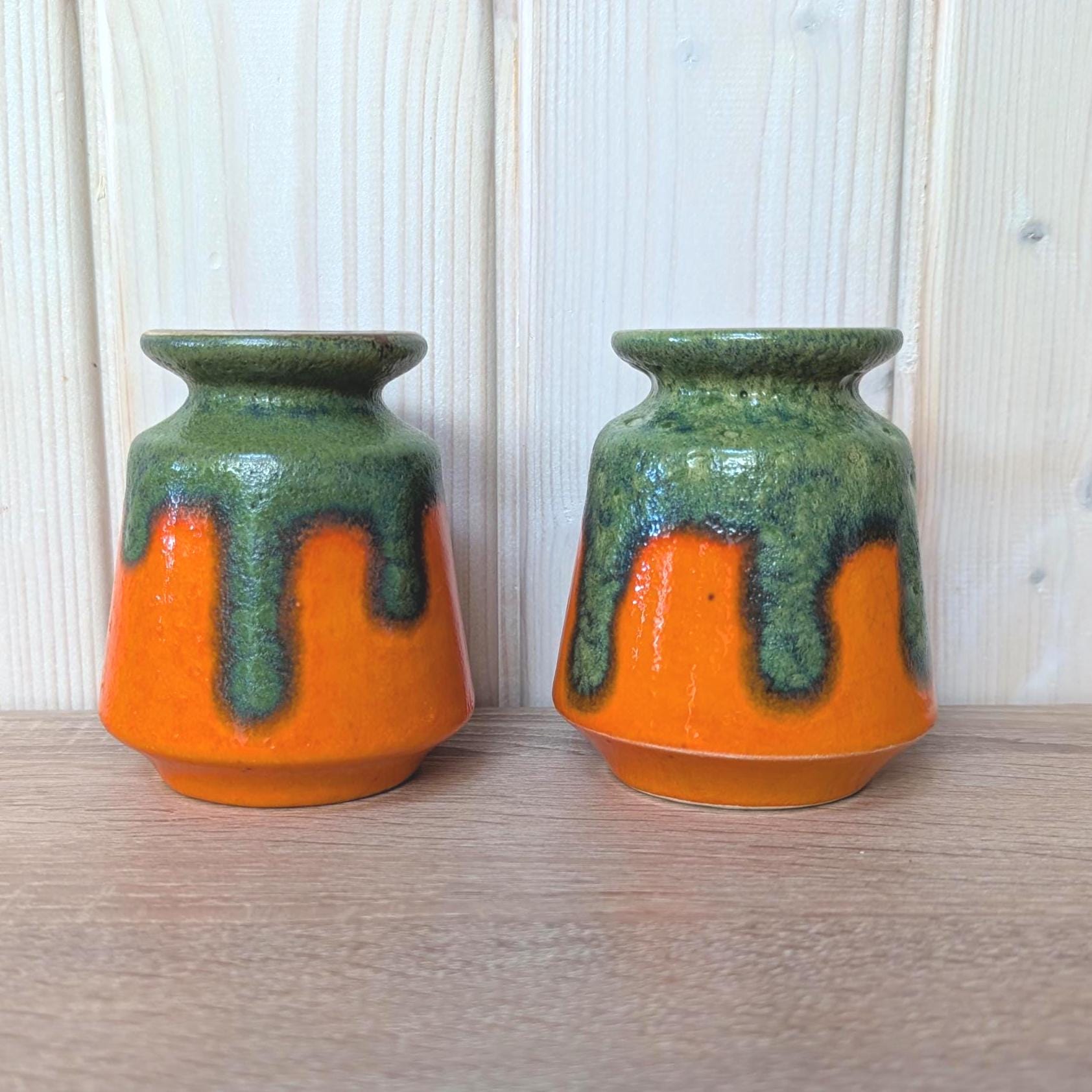 Ilkra Fat Lava Vase, Orange Green Drip Glaze, West German Pottery, 1970s, Model 1028