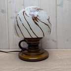 Pan Ceramic Table Lamp, German Mid Century Art Glass Shade, vintage
