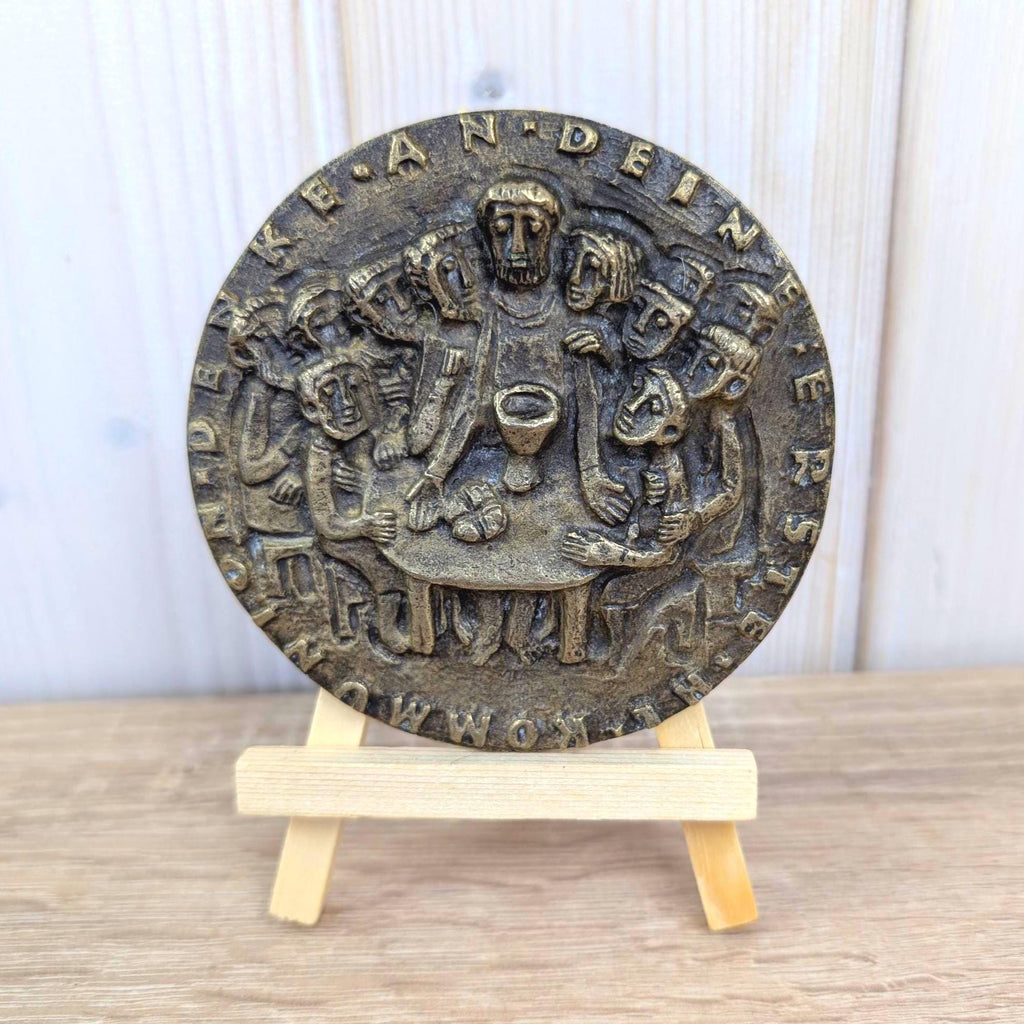 Bronze First Communion Medal Last Supper, German Religious Plaque, Erste Kommunion, Heavy Cast Bronze, 1950s 1960s Vintage