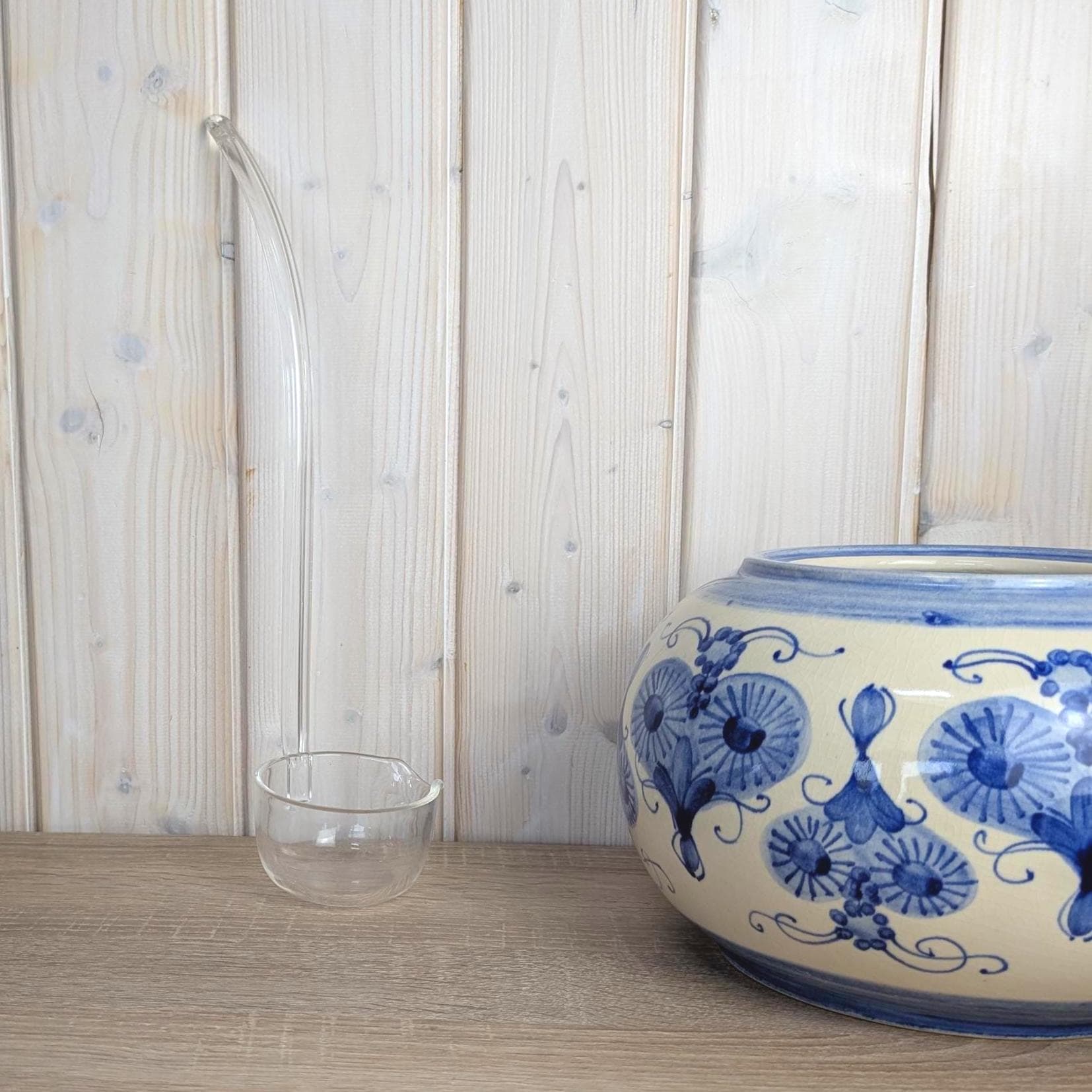 Allgäuer Keramik Altständten Punch Bowl Set, Blue White Folk Art, 6 Cups, Ladle, Handarbeit, 1970s German Studio Pottery