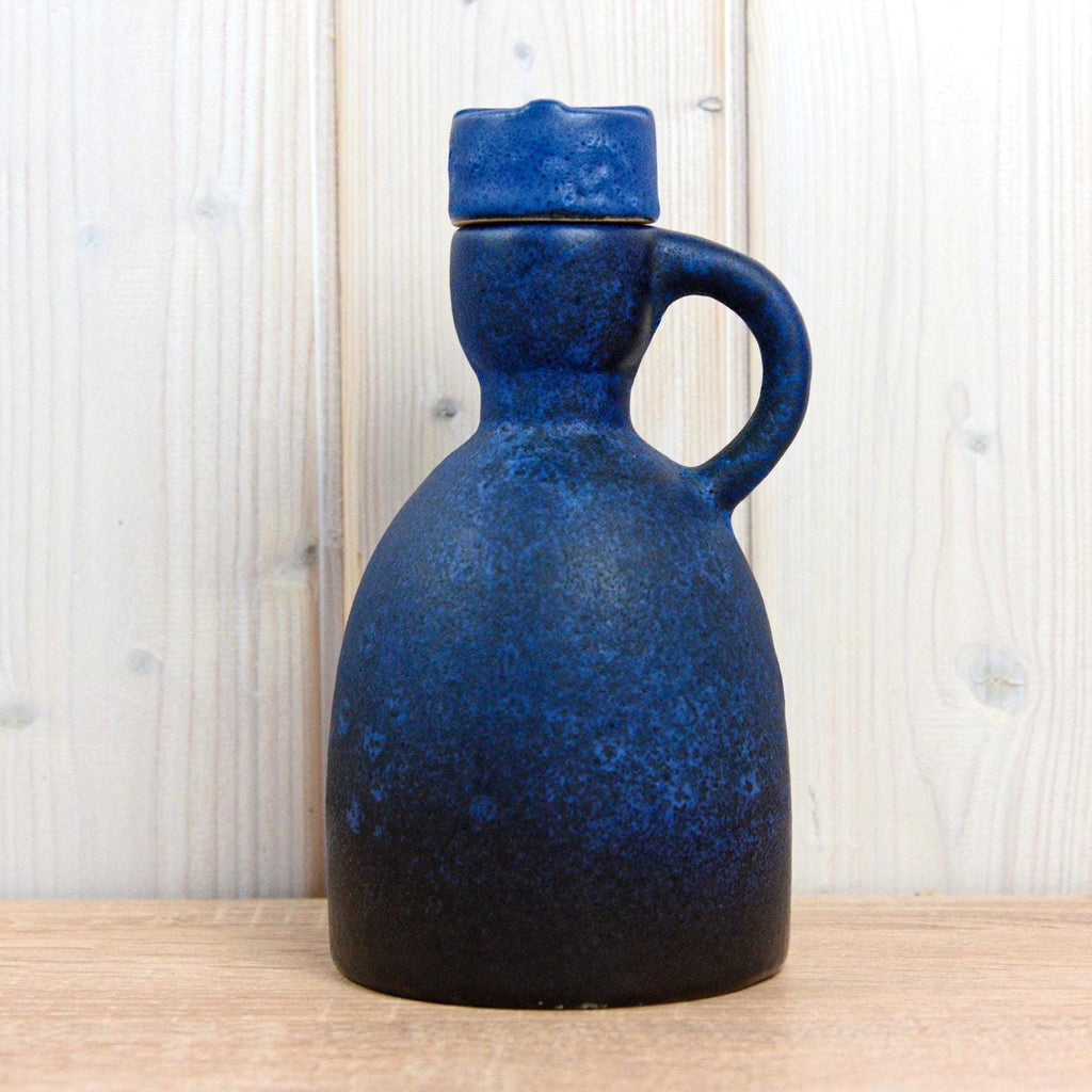 Ruscha 312 Vintage West German Pottery Jug with Stopper, Mid Century Blue Ceramic Bottle Vase