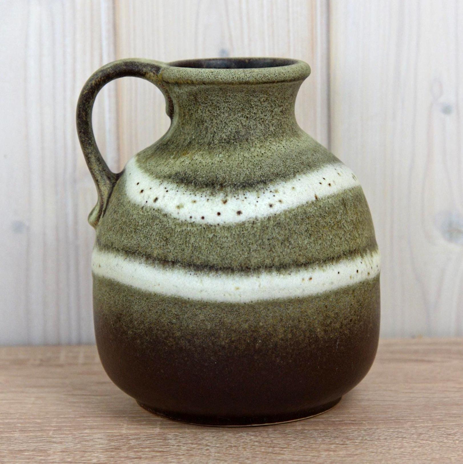 Steuler 514-15 Vintage West German Pottery Jug, Mid Century Ceramic Pitcher Green Brown Glaze
