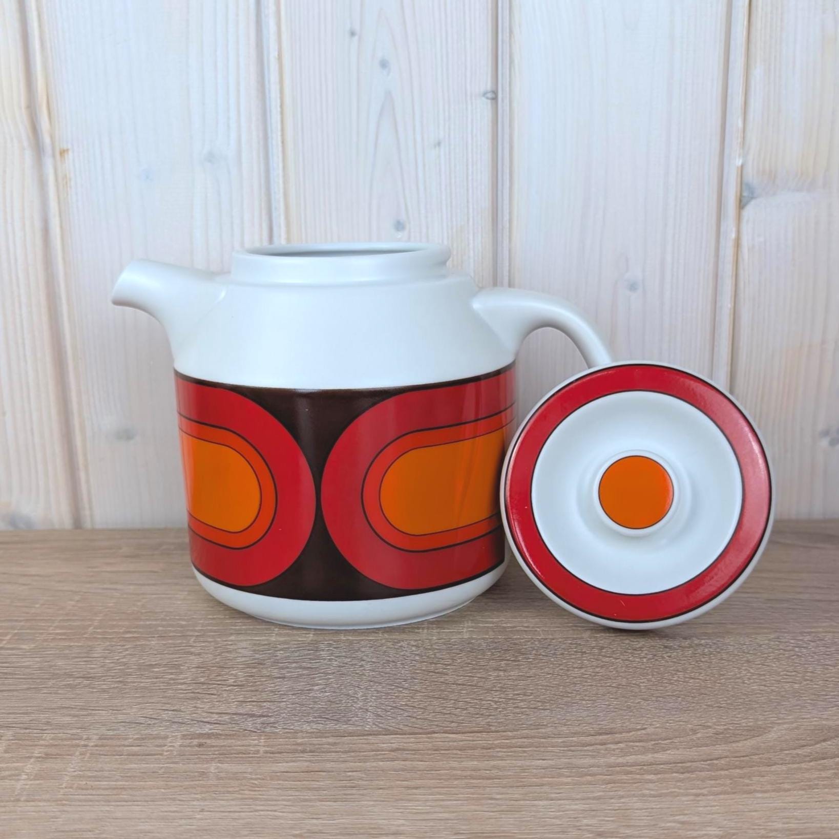 Arzberg Sizilia 3000 Coffee Tea Pot, Hans Theo Baumann, Feuerfest, Orange Red, 1970s German Porcelain