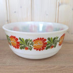Schott Mainz Jenaer Glas Nesting Bowl Set, Milk Glass, Floral Folk Pattern, Set of 3, West Germany, 1970s