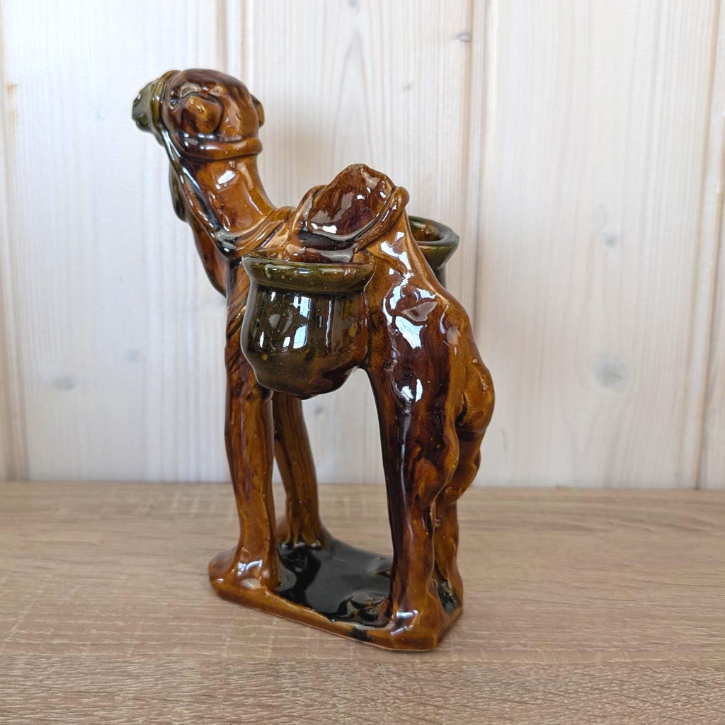 Vintage Italian Earthenware Dromedary Figurine, Glazed Terracotta with Panniers, 1950s