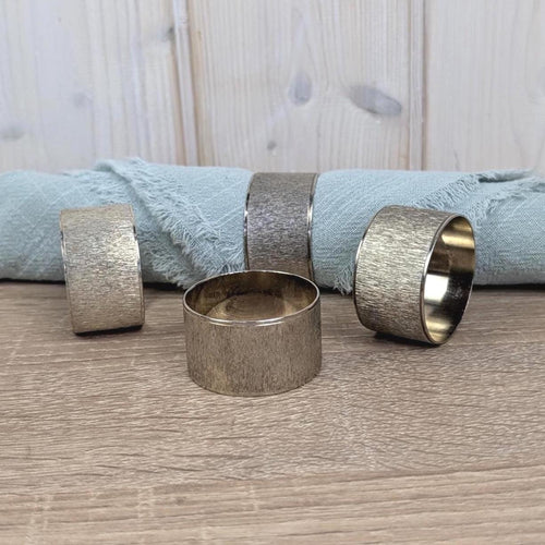 Brushed Silver Napkin Rings Set, Silver Plated, Vintage Table Decor