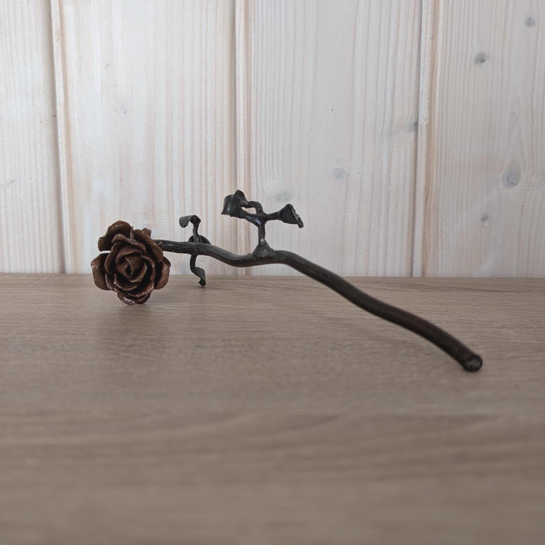Hand Forged Metal Roses in Vase, Vintage European Blacksmith Art, 1970s Decorative Ironwork, Rustic Home Accent
