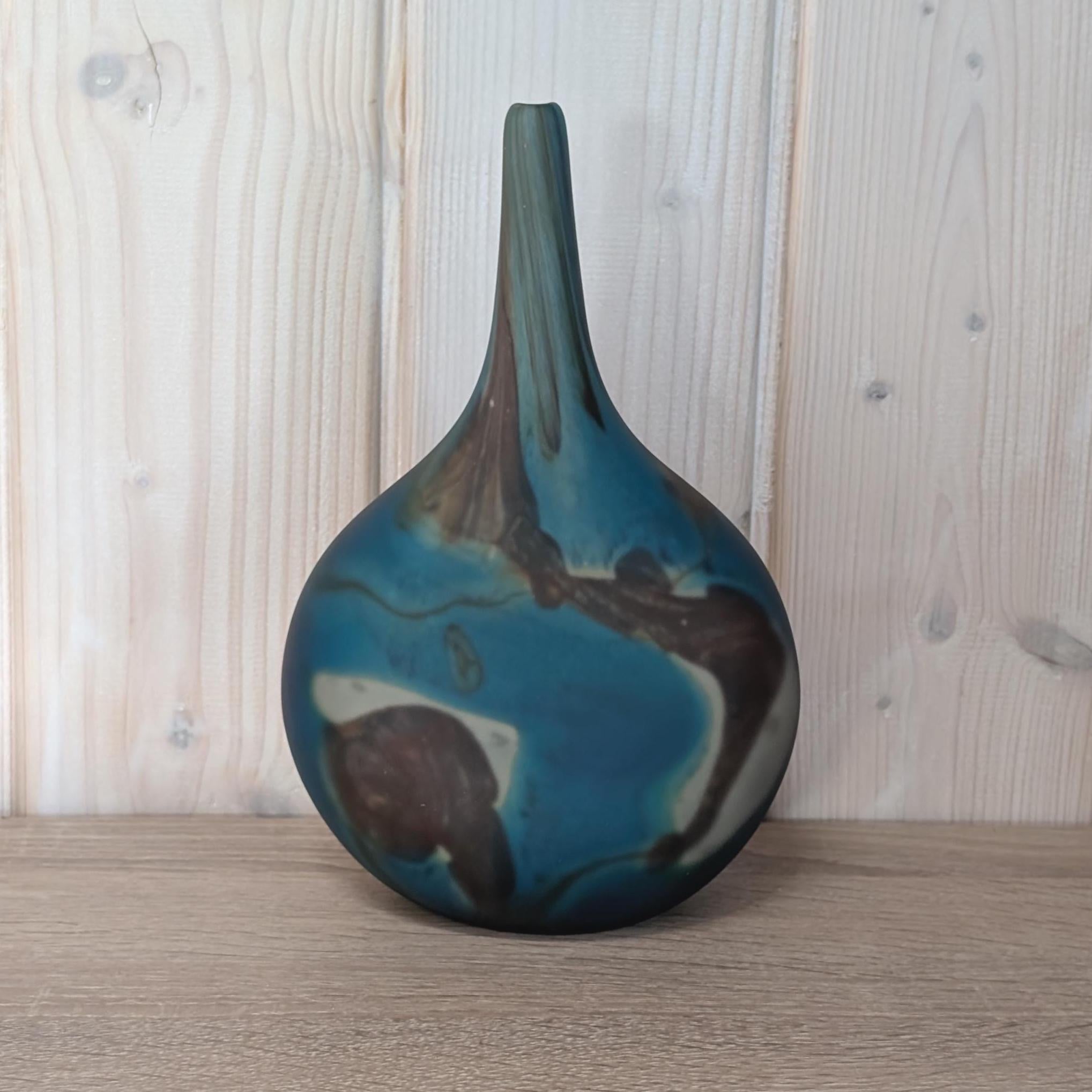 Vintage Mdina Art Glass "Lollipop" Vase: 1970s Tiger Pattern, Signed